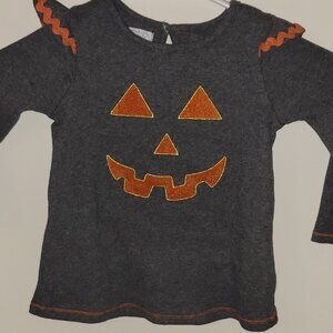 Baby Girl mudpie Halloween Shirt, Size 12-18 months, Gray Orange Pumpkin design
